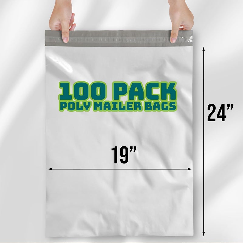 Shop Square Poly Mailers 19x24 Inch - 100 Pack - Large Shipping Bags for Clothing & Packages, Strong Adhesive Sealing Mailing Envelopes for Small Business, White - Image 2